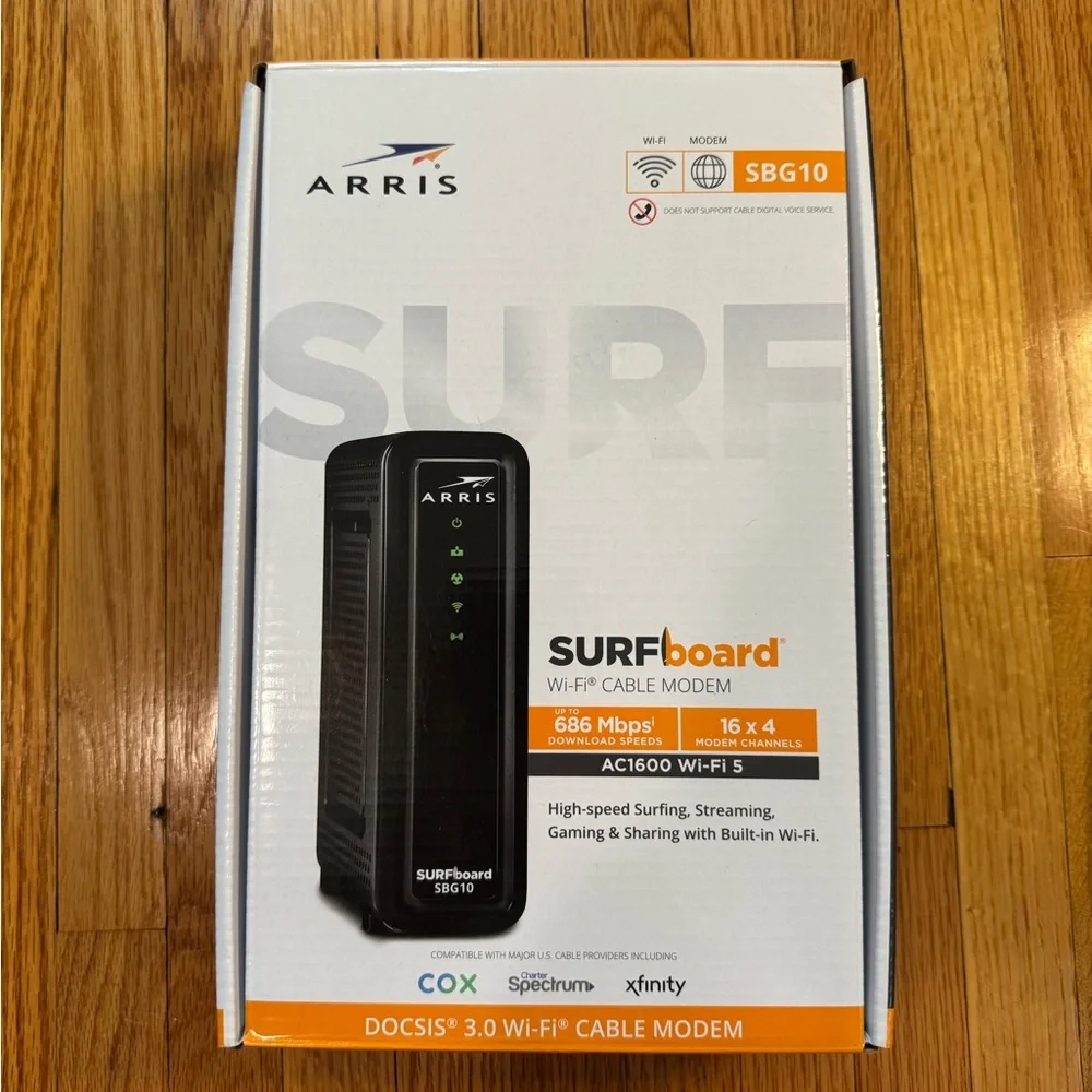 Arris Surfboard SBG10 DOCSIS 3.0 Cable Modem AC1600 WiFi Router – New Open Box